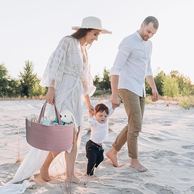 KiddyCare Diaper Caddy Organizer for Baby Nursery Basket with Handle Lid Nursing Caddy with Changing Table Organizer Cart Newborn Caddy Rosy (Floral Print) X-Large