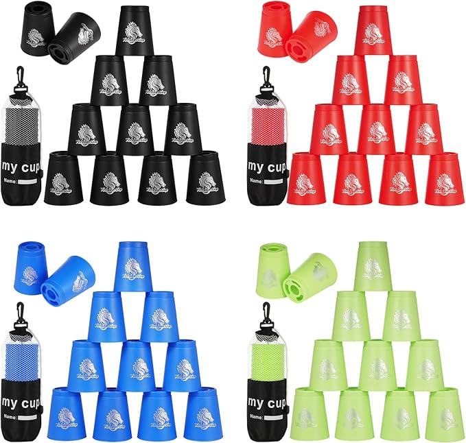 yeesport 48 Pcs Sport Stacking Cups, Sport Training Game for Challenge Competition, Plastic Stacking Cups, Classic Family Game for Kids and Adults, Red+Blue+Green+Black