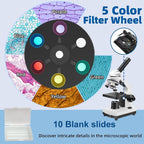 Biological Microscope Kit for Students ，LED Student Compound Monocular Microscope with Base, Suitable for Beginners Cell Phone Adapter, Upper and Lower Light, 100-1000x Magnification Powerful