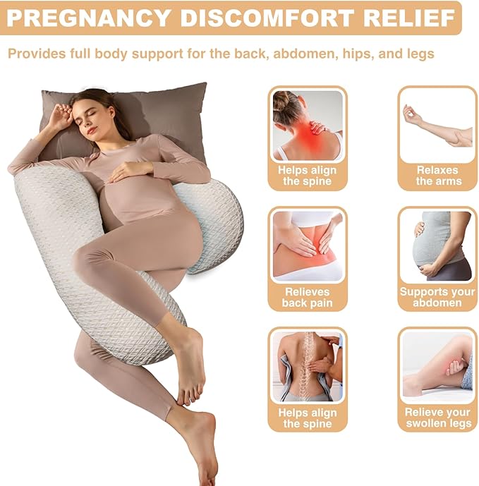 Pregnancy Pillow, Maternity Pillow with Detachable & Adjustable Pillow Cover, Full Body Pillow for Adults Sleeping, Support for Back, Belly, Legs, HIPS, Pregnancy Must Haves