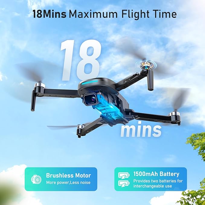 Drone with Camera, 1080P HD FPV Drone with Brushless Motor, One Key Take Off/Landing, Altitude Hold, Gesture Selfie, 3D Flips, 2 Batteries, Drones for Kids 14+