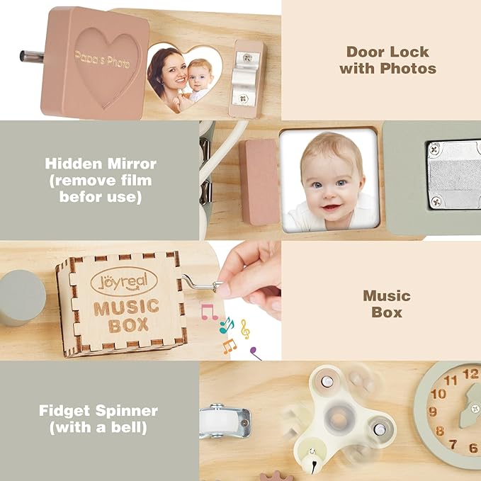 Joyreal Montessori Large Busy Board with Stand, Montessori Sensory Toys for Fine Motor Skills, Wooden Fidget Activity Board for Toddlers, Gifts for Boys Girls (Large Neutral)