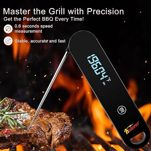 The Latest Thermocouple Instant Reading Meat Thermometer Digital,Faster Less Than 0.6 Second Response,IP67 Waterproof Thermometer Suitable for Grilling, Cooking,BBQ Gifts for Men (Black)