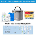 Breast Milk Cooler Bag with Ice Pack Fits 4 Large Baby Bottles Up to 5 Ounce, Baby Bottle Cooler Bag Great for Nursing Mom Daycare, Grey