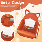 Wooden Baby Swing with Soft Safety Belt, Cozy Infant Swing Seat for Indoor & Outdoor Use, Adjustable Height, Includes Mounting Hardware – Suitable for Babies & Toddlers（Fox-Themed in Red）
