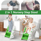 Potty Training Seat, Upgrade Foldable Step Stool, Climbable and Easy to Carry Handles, Adjustable for Different Toilet Heights, Attachment with Stable Structure for Boys and Girls