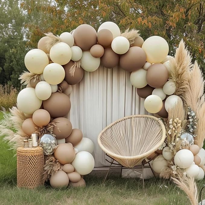 RUBFAC 129pcs Sand White Balloons Different Sizes 18 12 10 5 Inches, Cream Beige Latex Balloon Garland Arch for Birthday Party Graduation Wedding Anniversary Baby Shower Decoration