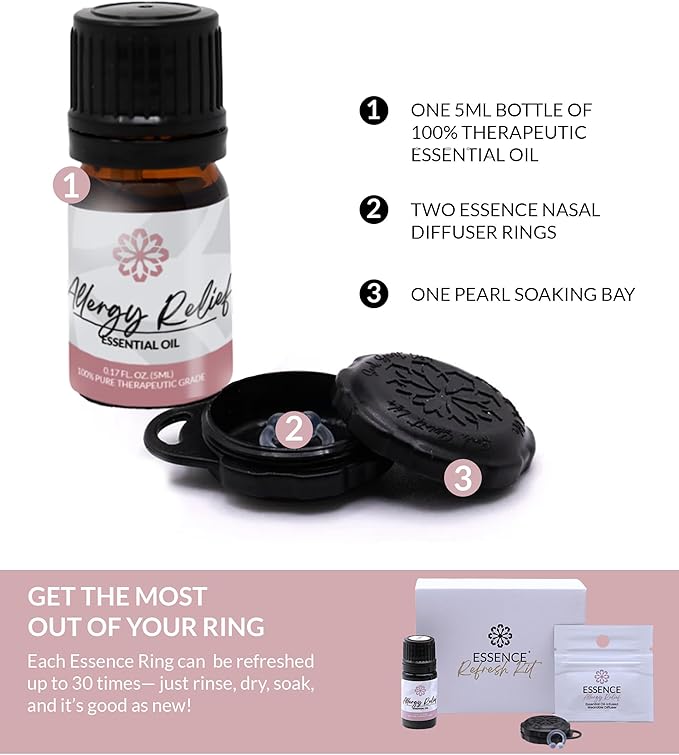Essence Wearable Aromatherapy Nasal Diffuser – Allergy Relief Essential Oil Nose Ring Refresh Kit – Personal Scent Clip for Travel, Work & Everyday Use – Made in USA