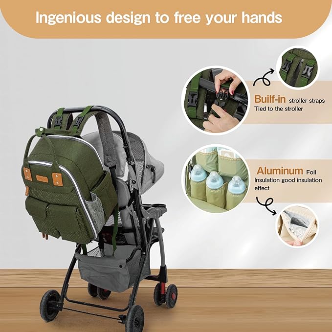 Diaper Bag Backpack 25L Capacity with Changing Pad for Boys and Girls Essential Baby Stuff for Mom (Black)