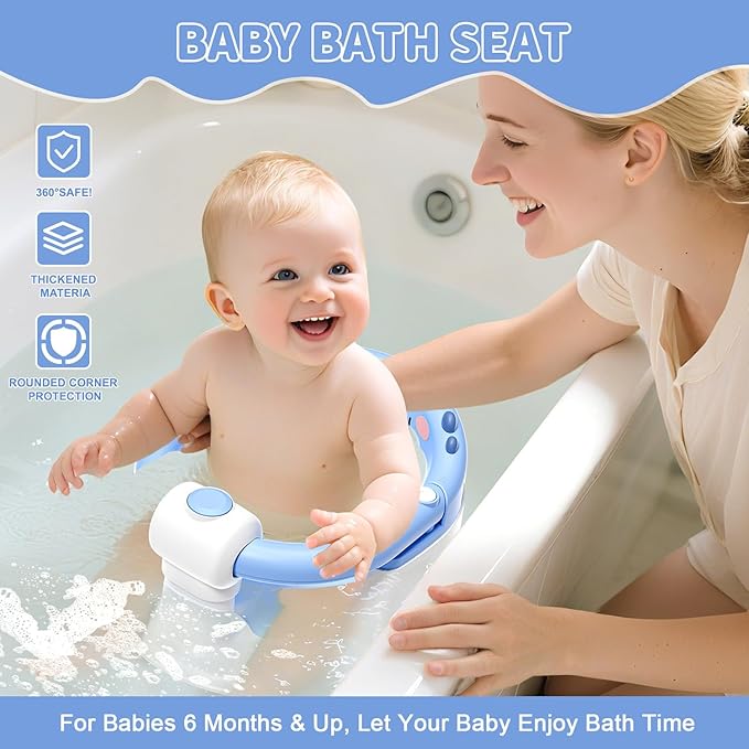 TPN Baby Bath Seat for Babies 6 Months & Up, Non-Slip Toddler Bath Seat with 5 PCS Waterproof Emoji Stickers, Portable Infant Bath Seat for Baby(Blue)