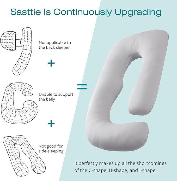 Sasttie Pregnancy Pillows for Sleeping, U Shaped Cooling Full Body Pillow with Removable Cover, Pregnant Women Must Haves, Maternity Essential, Light Grey