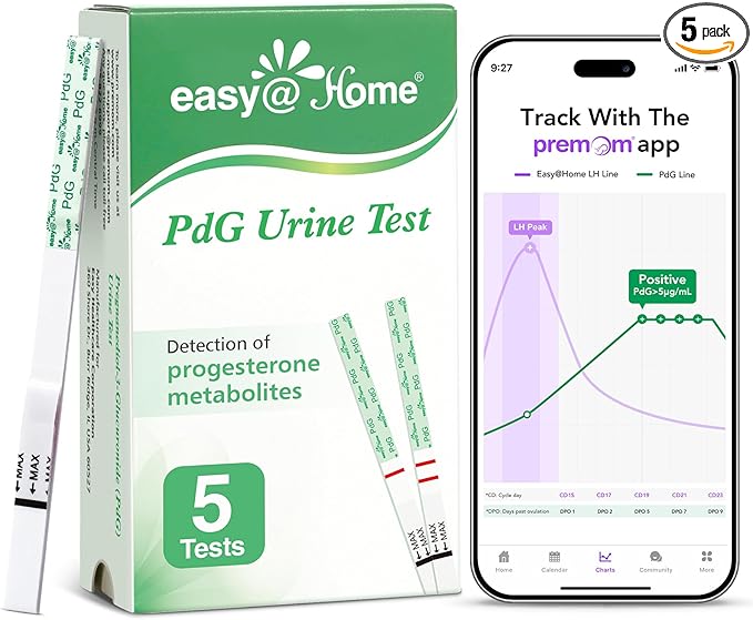 Easy@Home PdG Test Strips: 5 Pack - Track Ovulation Insights with Progesterone Urine Tests – at Home Fertility Test for Women with Premom Ovulation App - PdG (Pregnanediol Glucuronide) Tests