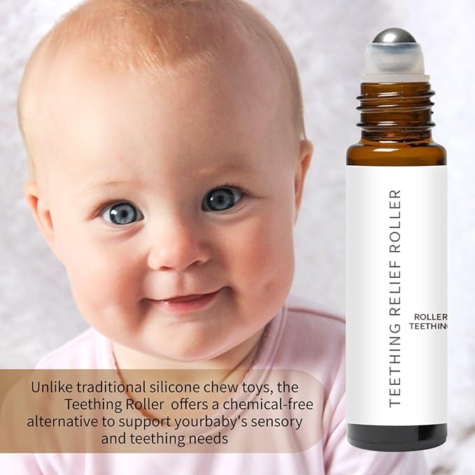 Mamas Teether: Teething Roller, Teething Roller All Natural for Babies, Teething Relief Roller, Contains Chamomile and Rose Essential Oils, Essential Oil Massage Roller - Natural Gentle (1pcs)