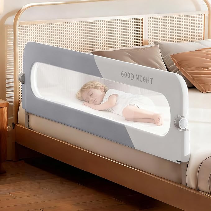 U Type Toddler Bed Rail Guard, Foldable Bed Rails for Toddlers, Adjustable, Safety, Convenient, Guard Rail with Twin, Full, Queen& King Size (Grey Patchwork, 71inch)
