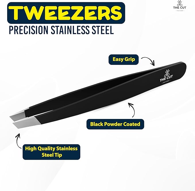 The Cut Factory- 6.5” Professional Hair Scissors & Tweezers - High Carbon 420 Stainless Steel Hair Cutting Scissors, Ultra-Sharp Barber Shears for Salon & Home, (BLACK)