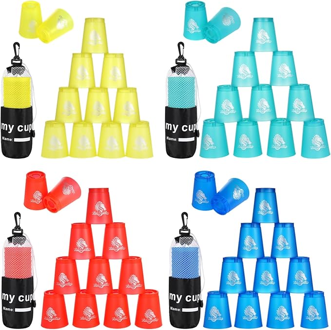 yeesport 48 PCS Sport Stacking Cups, Sport Training Game for Challenge Competition, Plastic Stacking Cups, Classic Family Game for Youth and Adults, Red+Blue+Green+Yellow