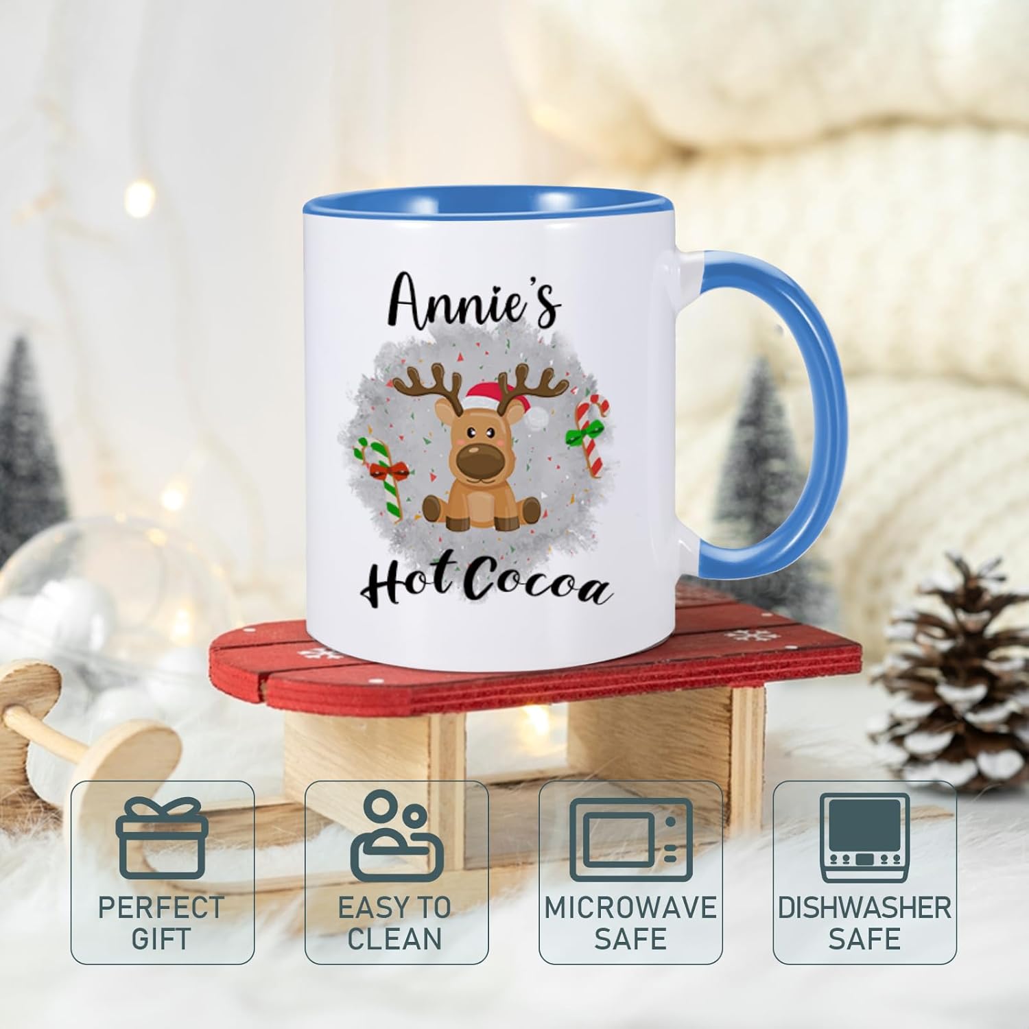 Custom Hot Cocoa Mugs Personalized Christmas Coffee Mugs with Name Customized Hot Chocolate Mug for Kids 11 oz Winter Holiday Cups Xmas Snowman Reindeer Mug Christmas Gifts for Family Boys Girls
