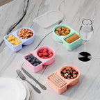 5 Pack Silicone Snack Containers, 2 Compartments Reusable Snackle Box with Lids, 8 oz, Rainbow