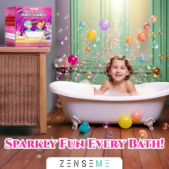 Kids Bath Bombs Powder with Mini Unicorn Inside – Bubble Bath for Kids – Bathtime Experiment Kit Mix - Blast of Foam & Colour Surprise – Gift Set of 4