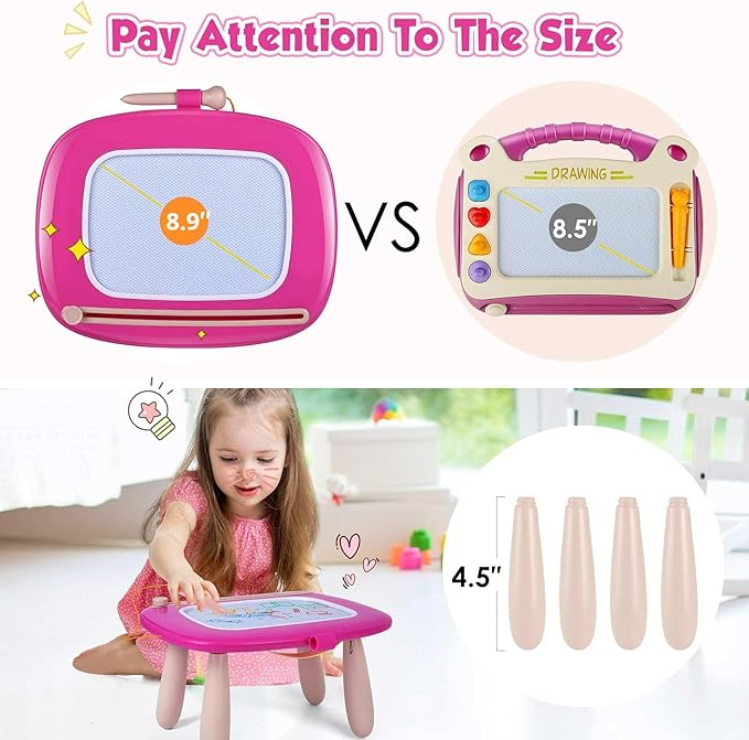Smasiagon Toddler Girl Boy Toys,Magnetic Drawing Board for Toddlers 1-3,Early Learning Doodle Board Writing Painting Sketch Pad, Birthday Easter Valentines Day Gifts for Kids(Deep Pink)