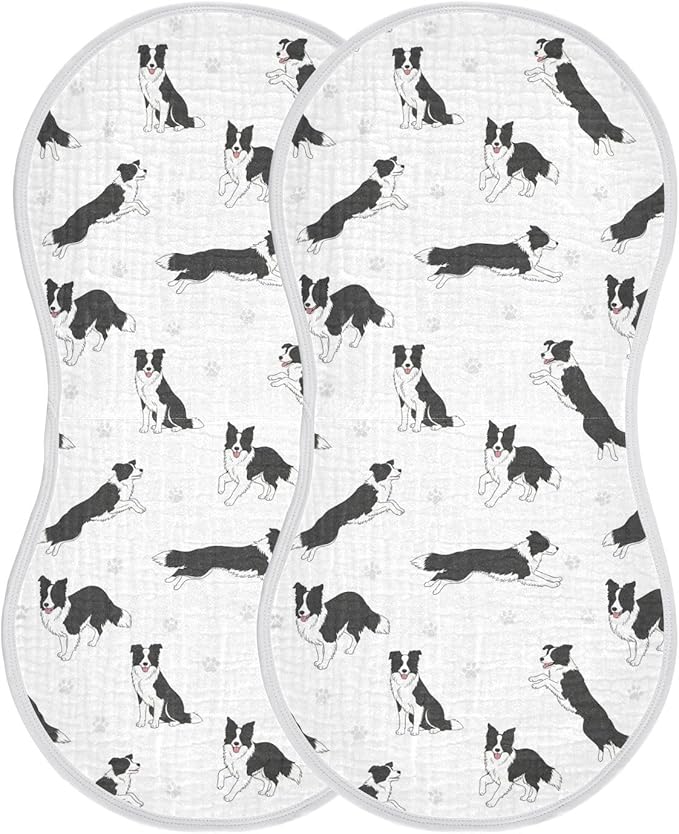 2 Pack Muslin Burp Cloths Collie Dog Paw White Cotton Baby Burp Cloths Ultra Absorbent and Soft Spit Up Rags for Newborn Boys Girls 22x11 Inch