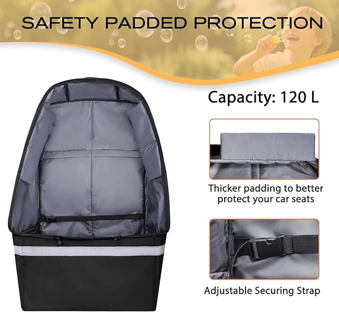 Car Seat Travel Bag for Airplane,Infant Seat Travel Bag with Shoulder Strap,Padded Car Seats Backpack with Reflective Stripes,Large Carseat Carrier Bag Travel Car Seat Cover, Black
