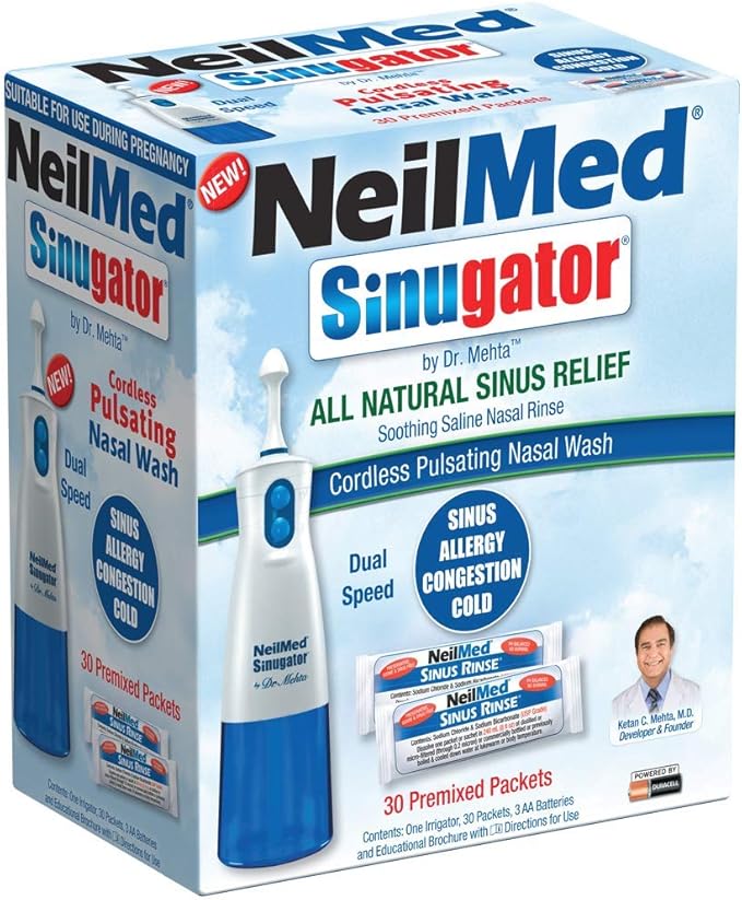 NeilMed Sinugator Cordless Pulsating Nasal Wash with 30 Premixed Packets