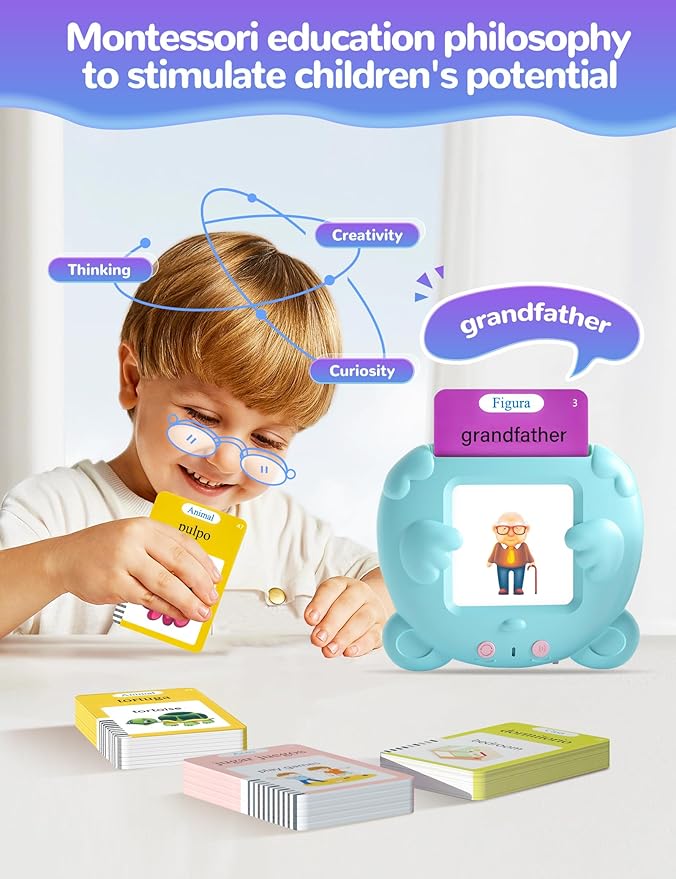 Talking Flash Cards for Toddlers, 224 Sight Words English Learning Flashcards for Kids, Autism Pocket Speech Therapy Toys, Birthday Gifts for Boys Girls