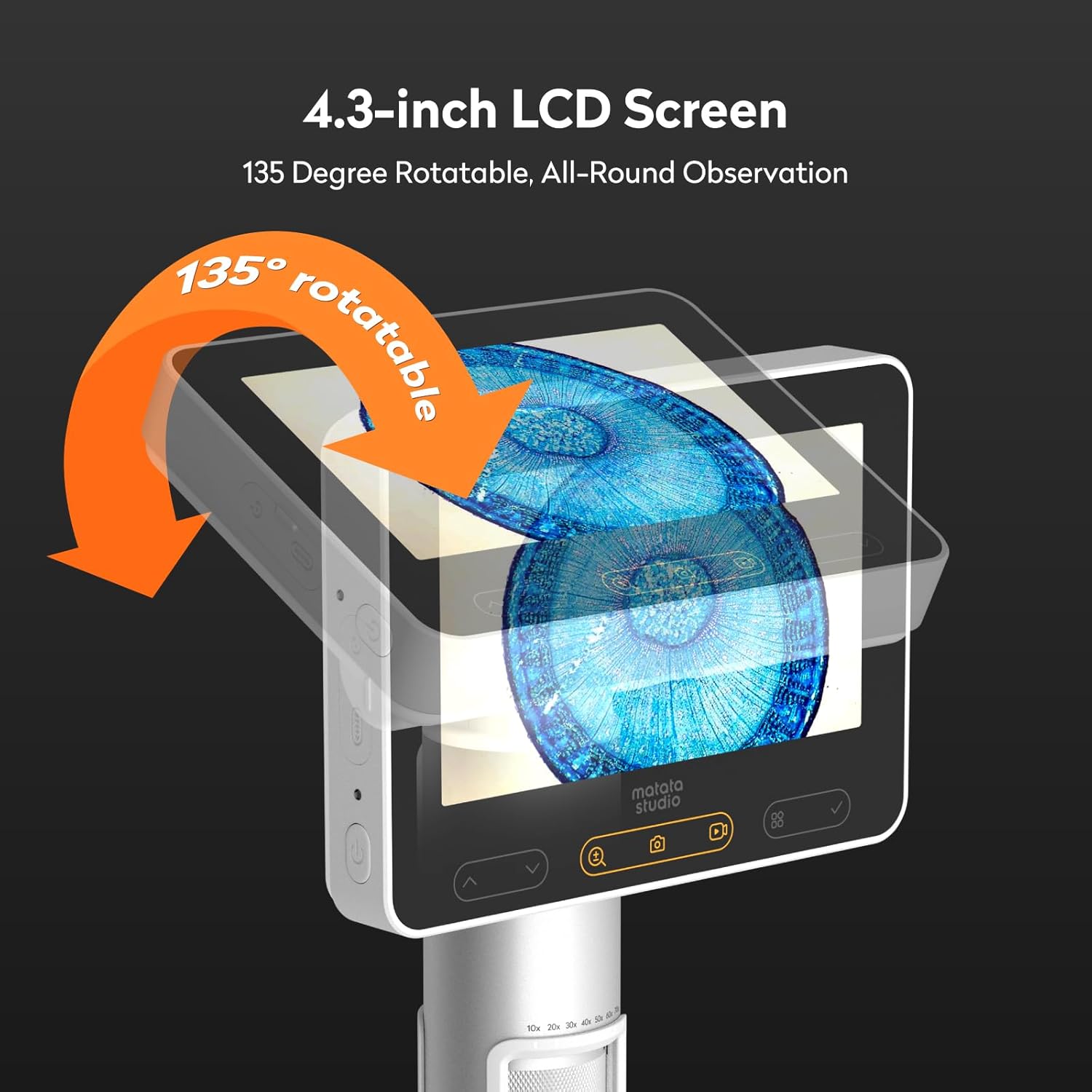 MX2-A Handheld Microscope for Kids, Portable Digital Microscope 100-1600X with 4.3-inch 1080P LCD Screen, MatataStudio Wireless USB Educational Microscopes for Kids & Adults