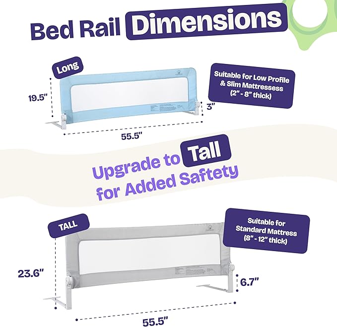 ComfyBumpy 1-Pack Bed Rail for Toddlers 55.5" L x 19.5" H | Toddler Bed Rails for Twin, Full, Queen & King Mattress Size | Swing Down Rail Guard | Mattress Side Rail for Kids | Blue