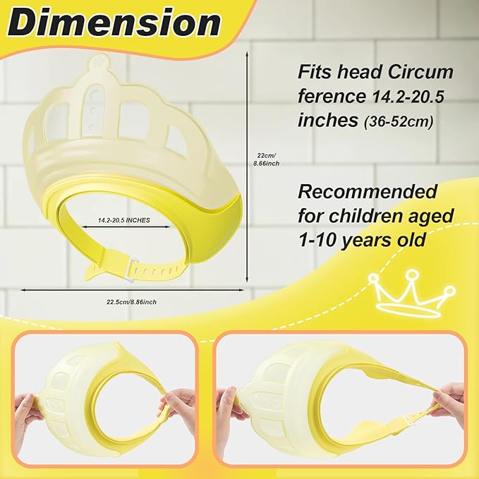 Baby Shower Cap Shield for Kids Visor Hat for Eye and Ear Protection Adjustable for 0-9 Years Old Children Cute Crown Shape Makes Baby Bath More Fun