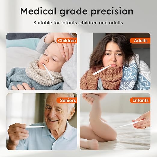 Oral Thermometer for Adults and Kids，Rechargeable Fast Reading Digital Thermometer with LED Display，Medical-Grade Accurate Rectal Thermometer for Babies