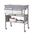 Baby Changing Table with Wheels, Maydolly Portable Foldable Changing Table, Waterproof Diaper Changing Station, Adjustable Height Changing Station, Mobile Nursery for Newborn and Infant (Grey)