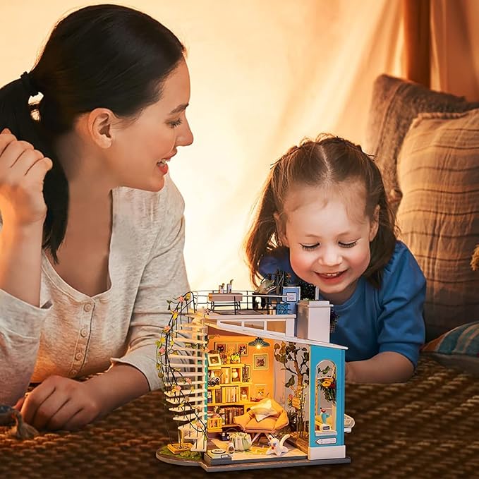 Rolife DIY Miniature House Kit Dora's Rooftop, Tiny House Kit for Adults to Build, Mini House Making Kit with Furnitures, Halloween/Christmas Decorations/Gifts for Family and Friends (Dora's Rooftop)