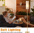 Ambimall Floor Lamp for Living Room with 3 Color Temperatures Bulb, 64" Standing lamp with Linen lampshade for Bedroom, Minimalist Pole Lamp, Beige Shade & Gold Pole