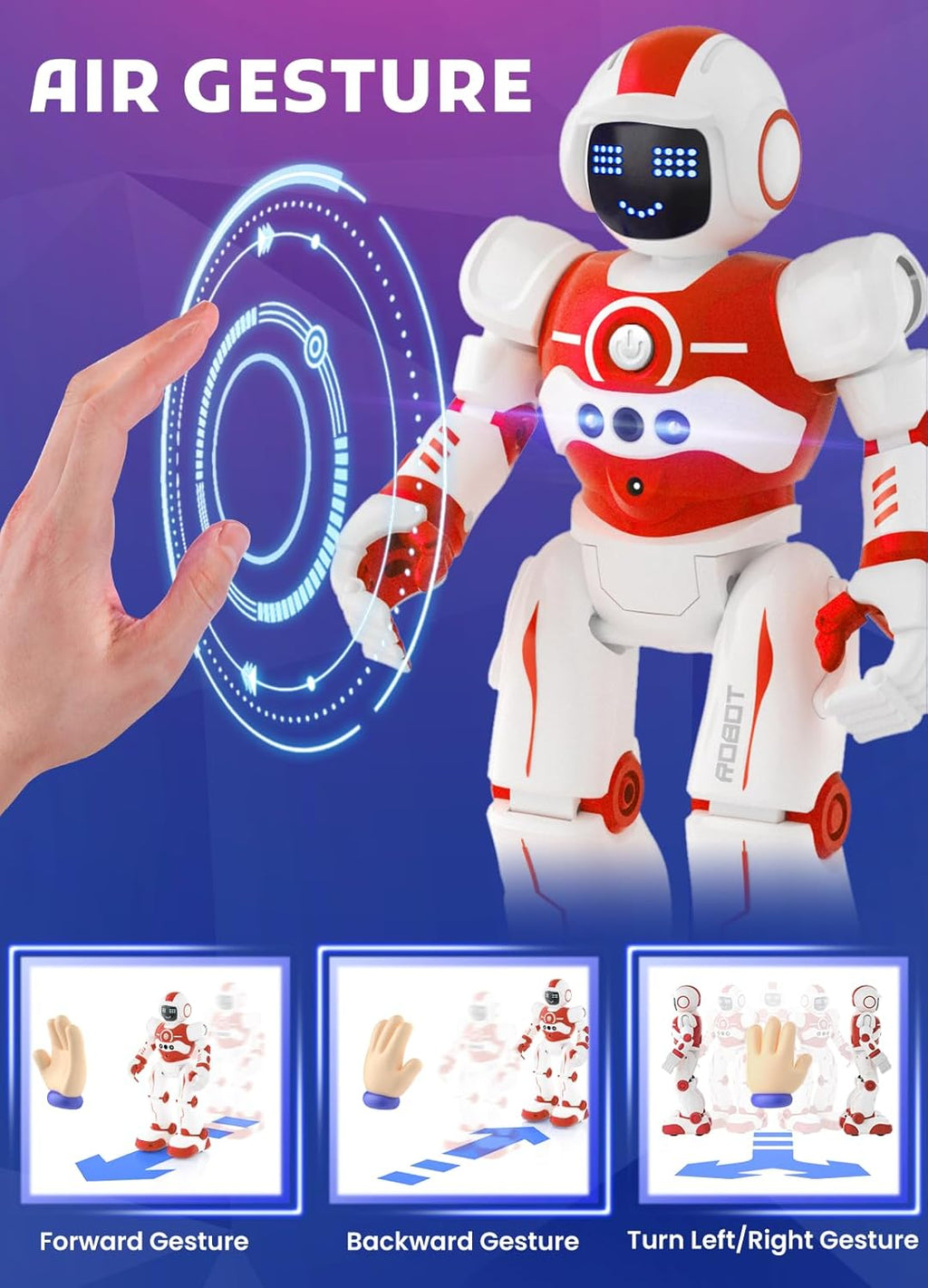 Robot Toys for Kids,Programmable Remote Control Smart Walking Dancing Robot Toy with Gesture & Sensing for Age 4 5 6 7 8 9 10 Year Old Boys for Birthday Present,Red
