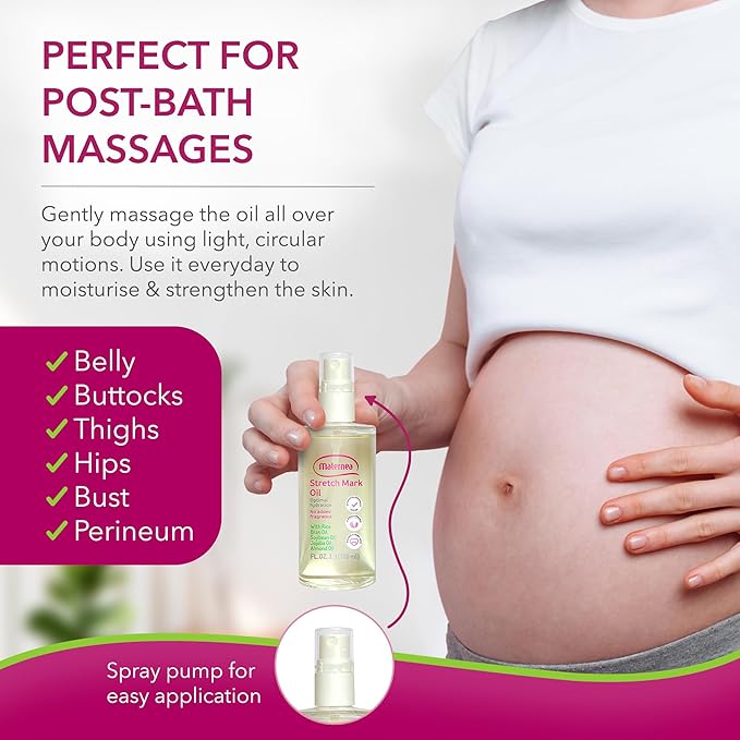 Stretch Mark Oil for Pregnancy – Nourishing Body and Belly Oil for Pregnant Women with Natural Oils and Vitamin E – Helps Moisturize and Comfort Stretching Skin – 3.3 fl oz (100 ml)