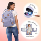 Dikaslon Diaper Bag Backpack with Portable Changing Pad, Pacifier Case and Stroller Straps, Large Unisex Baby Bags for Boys Girls, Multipurpose Travel Back Pack Moms Dads, Taro Purple