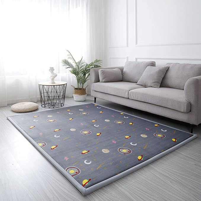 Loartee Coral Velvet Area Rug - 1" Thick Memory Foam Baby Play Mat, Washable Toddler Carpet, Home Decor for Living Room, Nursery, Kids Bedroom, Astral Gray, 4'11"x6'7"