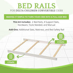 Full-Size Conversion Kit Bed Rails Compatible with Delta Children Convertible Cribs - Solid Wood Rail #0050 - Toddler and Adult Bed Rail for Full-Size Beds - Baby Furniture (Bianca White - 130)