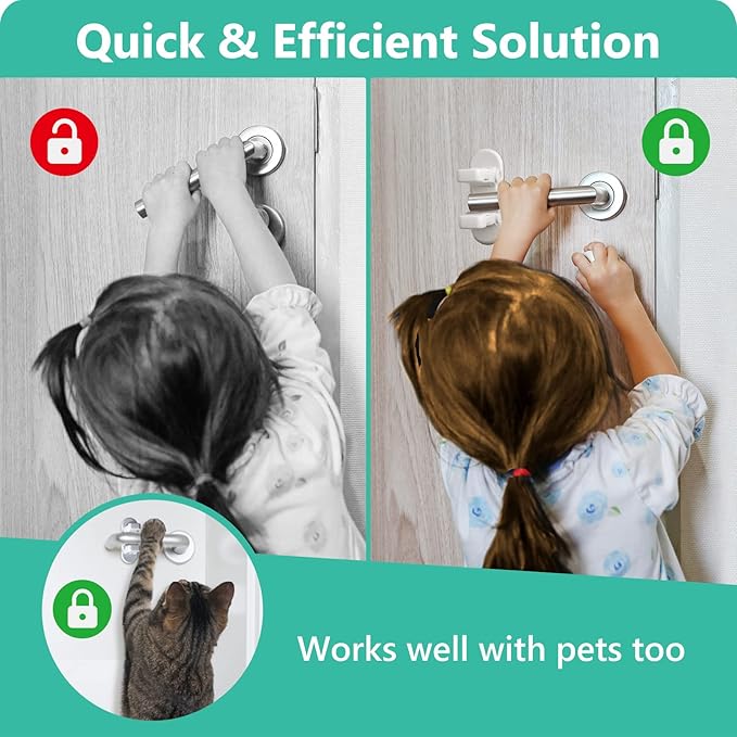 Door Lever Lock (3 Pack) Door Locks for Kids Safety, Baby Proofing Door Knob Child Proof Door Knob Covers, Child Safety Locks for Doors, with 3M Adhesive, for Doors, Windows, Bathtubs, Faucets (White)