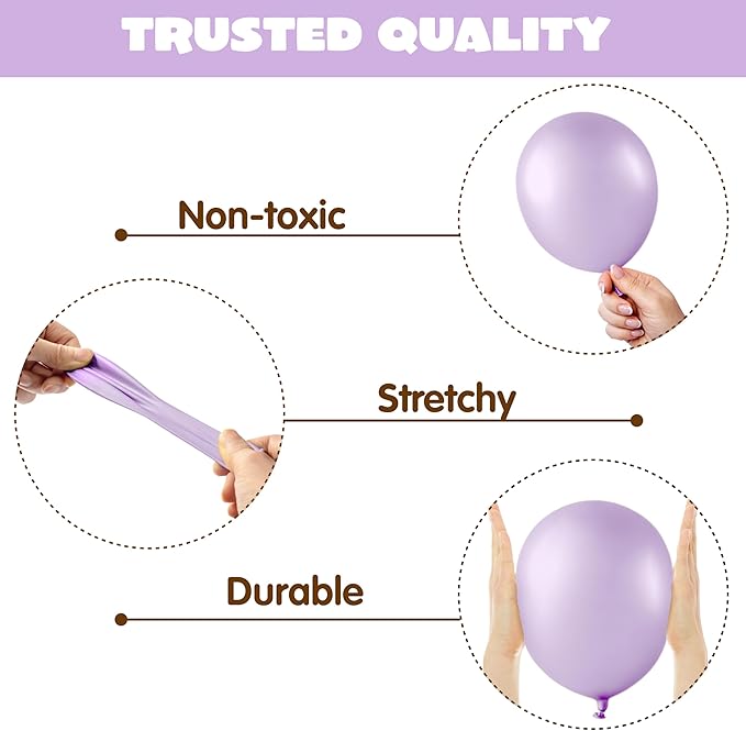 JOYIN 150 Pcs Pastel Purple Balloons, Different Sizes 18 12 10 5 Inch Pastel Purple Latex Balloon Arch Kit with Instruction for Birthday Party Graduation Wedding Holiday Decoration