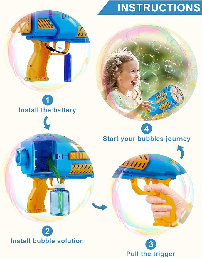 Upgraded Bubble Machine Gun, Built-in Solution, Automatic Blower, 8000+ Bubbles Per Minute for Kids Adults Maker Toys Indoor Outdoor Wedding Birthday Party - Blue