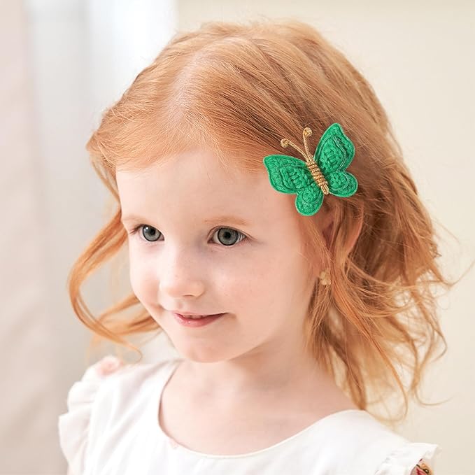 2 Pcs Butterfly Hair Bow Girl, Kid's Cute Hair Clips Barrettes Accessories for Infants Toddlers Baby Kids Fine Hair (Green)