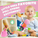 Baby Toys 6-12 Months Music Caterpillar Infant Toys Stuffed Animals 0-3-6 Months Teething Tummy Time Sensory Toys with Mirror Rattle&Pull String for Boys Girls Birthday Gifts|Candy Pink,Leafy