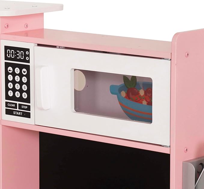 Large Wooden Corner Play Kitchen Sets with Ice Maker,Water Dispenser,Bread Maker,Washing Machine,Electronic Display,Toy Sink with Running Water,Stove with Light&Sounds, Birthday Gift for 3+ (Pink)