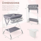 BABY JOY Portable Baby Changing Table, Foldable Diaper Changing Station with Wheels, Adjustable Height, Large Storage Rack, Trash Can, Mobile Nursery Organizer for Newborn Infant (Gray)