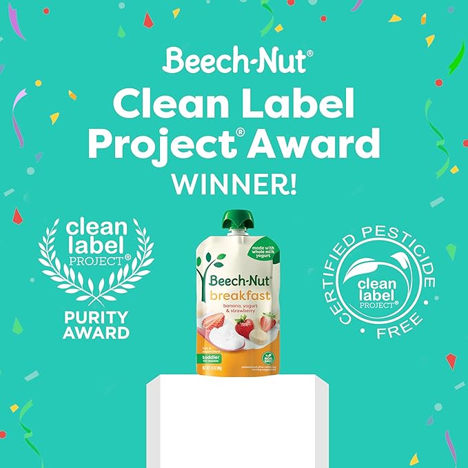 Beech-Nut Toddler Food Breakfast Pouches,Yogurt Banana & Strawberry Puree, 3.5 oz (12 Pack)