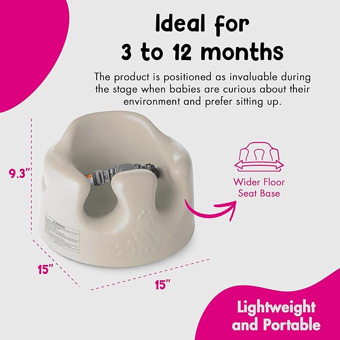 Bumbo Baby Infant Soft Foam Comfortable Support Wide Floor Seat with 3 Point Adjustable Harness for Ages 3 to 12 Months, Taupe