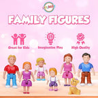 Playkidz Family Figures - Set of 7 Small Toy People for Dollhouse Play, Includes Parents, Sibling, and Pet - Doll House Accessories for Children
